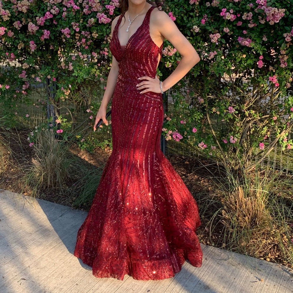 Maroon sequenced Prom dress